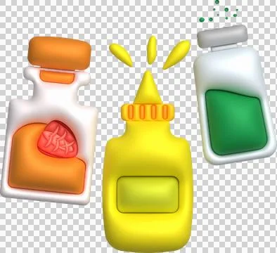 3d illustration condiment bottle set, sauce bottle for cooking. used for co.. Stock Illustration