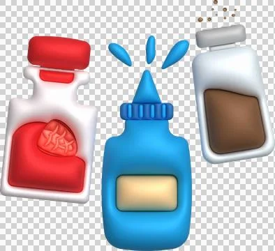 3d illustration condiment bottle set, sauce bottle for cooking. 스톡 일러스트