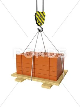 3d illustration: construction and maintenance. crane and a group of bricks Stock Illustration
