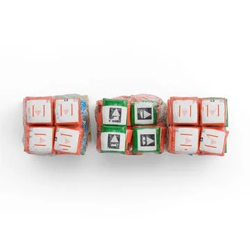 3D illustration of construction materials pack of bags, aggregates, sand and cem Stock Illustration