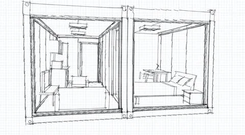 3d illustration of a container building Ilustración de archivo