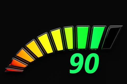 3d illustration  control panel icon with indicator 90 . Normal risk concept o Stock Illustration