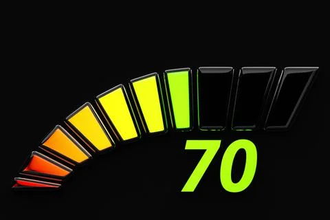 3d illustration  control panel icon with indicator 70 . Normal risk concept o Stock-Illustration