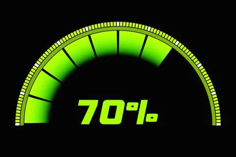 3d illustration  control panel icon with indicator 70 . Normal  risk concept  Stock Illustration