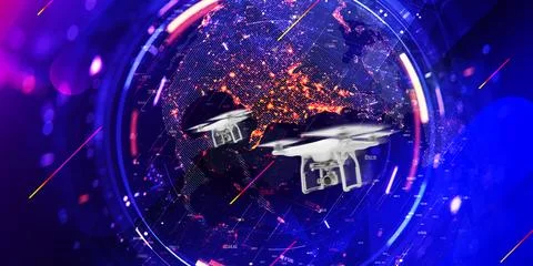 3d illustration. Copter on the digital background. Future. Robot. Science. Illustrazione stock
