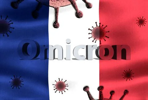 3D-Illustration of the corona variant Omicron on a France flag Stock Illustration
