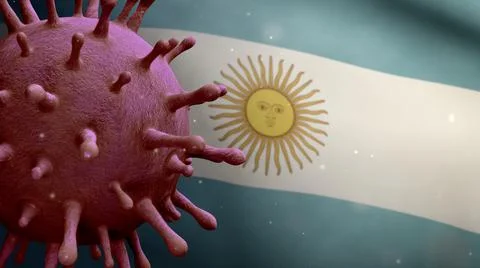 3D illustration coronavirus floating over Argentinian flag. Argentine Covid 1 Ilustração Stock