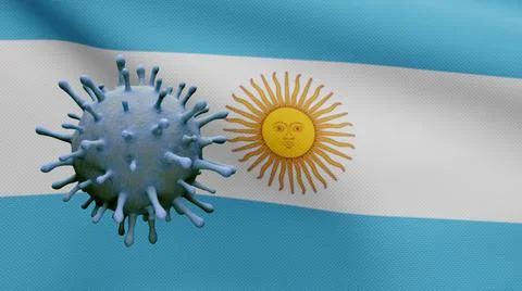 3D illustration coronavirus floating over Argentinian flag. Argentine Covid 1 Ilustração Stock