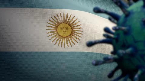 3D illustration coronavirus floating over Argentinian flag. Argentine Covid 1 Ilustração Stock