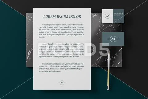 3d illustration. Corporate identity stationery mockup on black and marble. Templ PSD Template