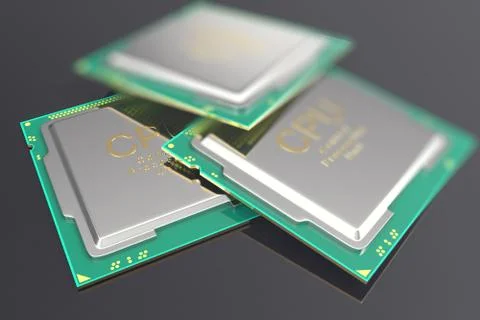 3d illustration CPU chip, central processor unit on black background Illustrazione stock