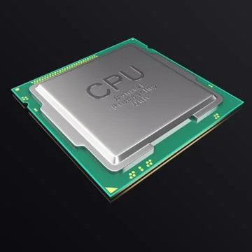 3d illustration CPU chip, central processor unit on black background Illustrazione stock