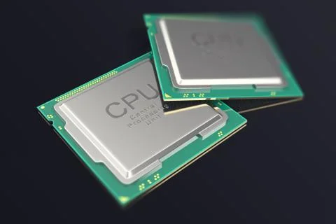 3d illustration CPU chip, central processor unit on black background Illustrazione stock