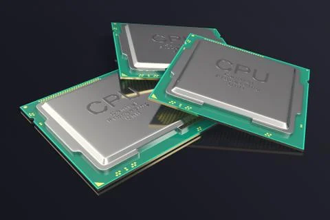 3d illustration CPU chip, central processor unit on black background Stockillustratie