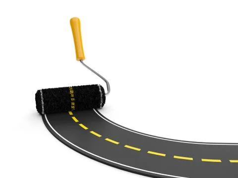 3d illustration: the creation of the pavement. roller and the road Stock Illustration