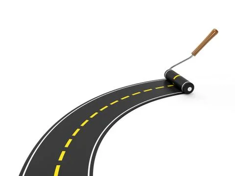 3d illustration: the creation of the pavement. roller and the road Stock Illustration