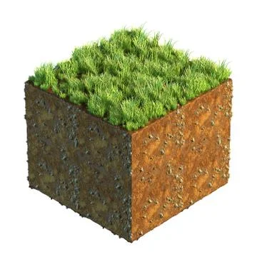 3d illustration of cross section of ground with grass isolated on white Stock Illustration