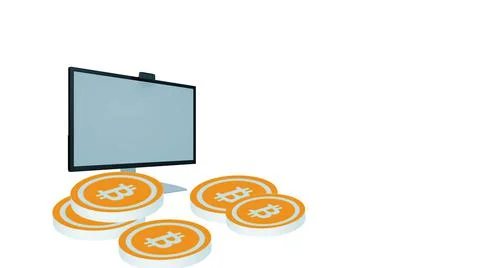 3D illustration - Cryptocurrency technology and mobile banking. Gold bitcoins Illustrazione stock