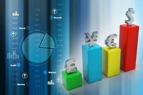 3d illustration of Currency graph Stock Illustration