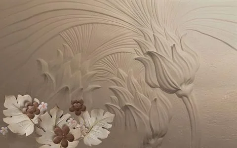3d illustration, dark embossed background, fantastic flowers Stock Illustration