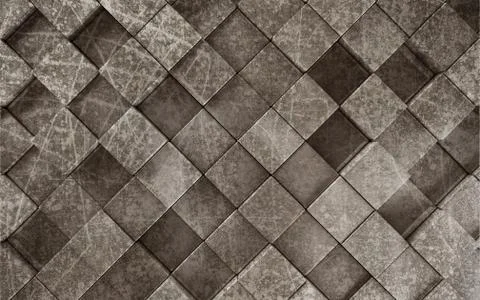 3d illustration, dark gray square tile, abstract grunge pattern Stock Illustration