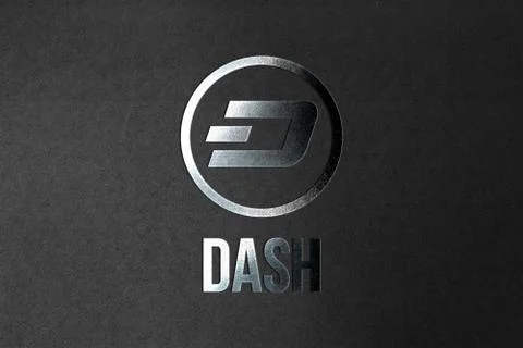 3D illustration Dash coin cryptocurrency and modern banking concept. Stock Illustration