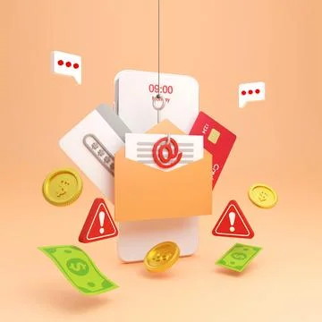 3d illustration of Data phishing concept, Online scam, malware and password.. Stock Illustration