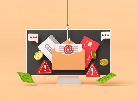 3d illustration of Data phishing concept, Online scam, malware and password.. Stock Illustration