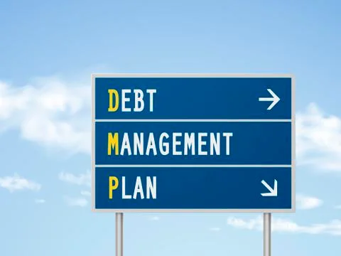 3d illustration debt management plan road sign Stock Illustration