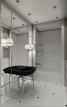 3D illustration of design of a bathroom in classical style Stockillustratie