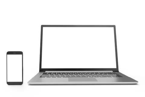 3D illustration desktop computer blank mock up. Glossy laptop computer mock up Stock Illustration