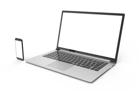3D illustration desktop computer blank mock up. Glossy laptop computer mock up Stock Illustration