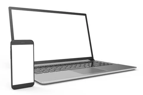 3D illustration desktop computer blank mock up. Glossy laptop computer mock up Stock Illustration