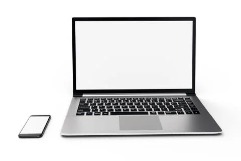 3D illustration desktop computer blank mock up. Glossy laptop computer mock up Stock Illustration