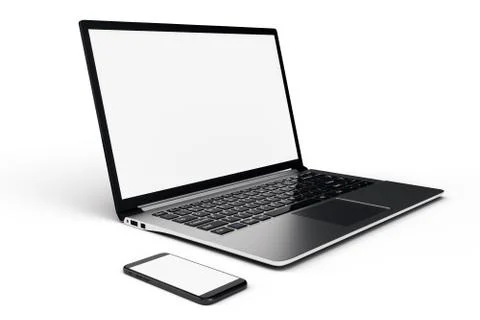 3D illustration desktop computer blank mock up. Glossy laptop computer mock up Stock Illustration
