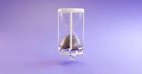 3d illustration of the destruction of an hourglass. The concept of Stock Illustration