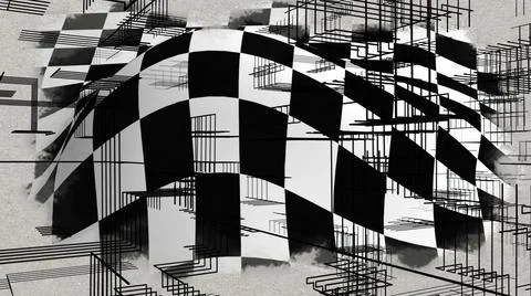3d illustration - detection on Four-tile repeat of a wavy  checkered pattern  Stock Illustration