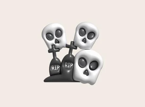 3d illustration. Devil skull face and tombstone graveyard for Halloween. Stockillustratie