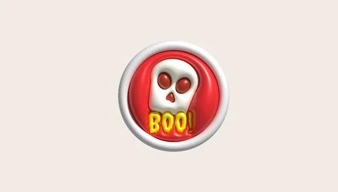3d illustration, devil skull face icon button and boo letter on halloween Stockillustratie