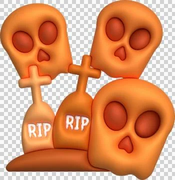 3d illustration. Devil skull face and tombstone graveyard for Halloween. Stockillustratie