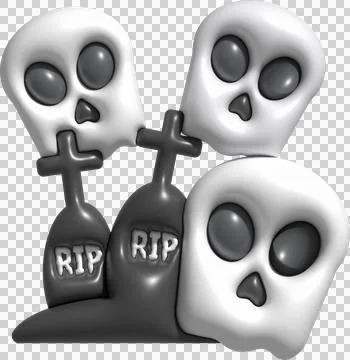 3d illustration. Devil skull face and tombstone graveyard for Halloween. Stockillustratie