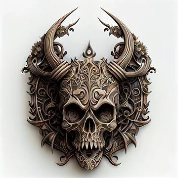 3D illustration of a devil skull with metallic details for a T-shirt design logo イラスト素材