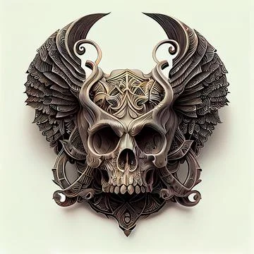 3D illustration of a devil skull with metallic details for a T-shirt design logo Stock Illustration