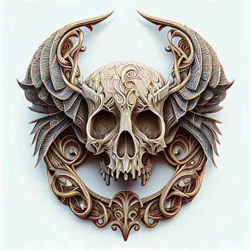 3D illustration of a devil skull with metallic details for a T-shirt design logo Stock Illustration