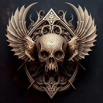 3D illustration of a devil skull with metallic details for a T-shirt design logo Stock Illustration