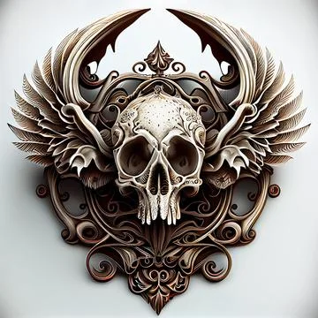 3D illustration of a devil skull with metallic details for a T-shirt design logo Stock Illustration