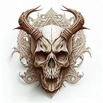 3D illustration of a devil skull with metallic details for a T-shirt design logo Stock Illustration