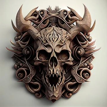 3D illustration of a devil skull with metallic details for a T-shirt design logo Stock Illustration