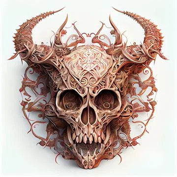 3D illustration of a devil skull with metallic details for a T-shirt design logo Stock Illustration