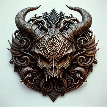 3D illustration of a devil skull with metallic details for a T-shirt design logo Stock Illustration
